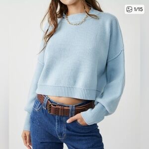Free People Medium Easy Street Crop Pullover - Cloud (Light Blue)